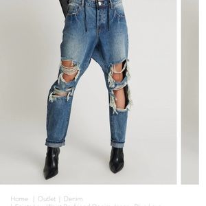 One Teaspoon Blue Boyfriend Jeans Distressed Relaxed Fit